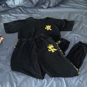 Black and Yellow Crown Logo Tracksuit
